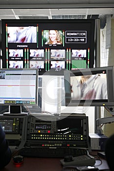 Video montage desk in TV studio
