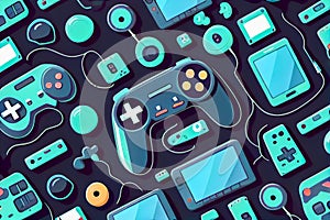 Video controllers gamepads background view top view. Generative AI, Generative, AI