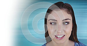 Video of crossed eyed caucasian woman on blue background