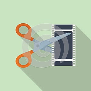 Video cut icon flat vector. Movie film