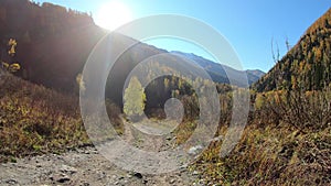 Video of driving along muddy mountain road along Altai river Kumir in Autumn