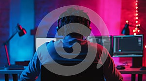 Video editing with laptop Professional editor adding special effects