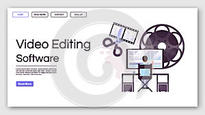 Video editing software landing page vector template