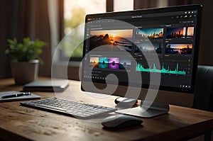 Video editing software or program open on a computer monitor screen.