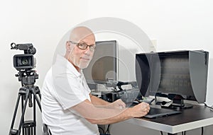 Video editor in his studio