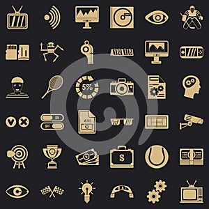 Video file icons set, simple style