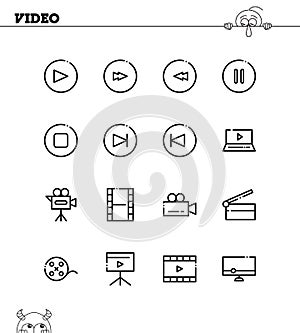 Video flat icon set.