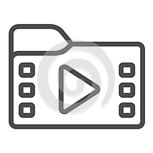 Video folder line icon, windows pack concept. Vector graphics. Folder with video files, frame play button, multimedia