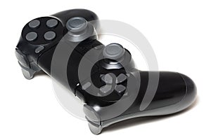 Video game black controller closeup