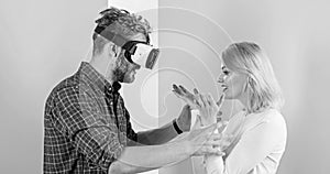 Video game captured imagination of guy. Wife tries to help him back into real life. Man VR glasses involved video game