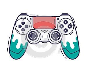 Video Game Console, Gamepad Controller, Game Player Gadget Hand Drawn Vector Illustration
