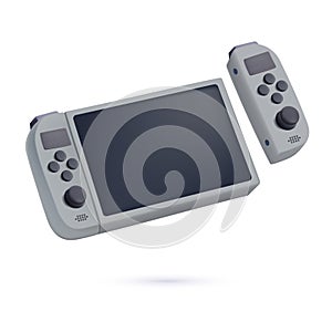 Video game console, joy con controller. Screen attachment for playing videogame. Joycon accessory, device, gadget 3D