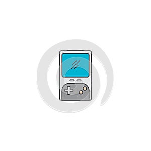 Video game console portable doodle cartoon icon flat