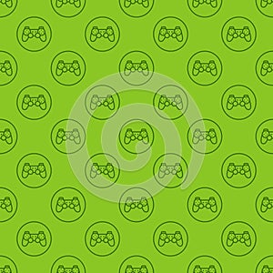 Video Game Controller in Circle vector Joypad linear green seamless pattern