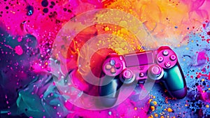 Video game controller on colorful background