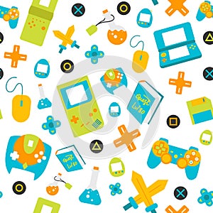 Video Game Controller gamepads seamless pattern flat style