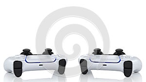 Video game controller and new generation, futuristic wireless technology on white background. 3d rendering