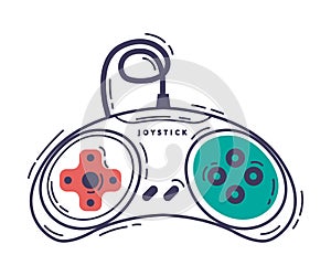 Video Game Controller, Video Game Player Device Hand Drawn Vector Illustration