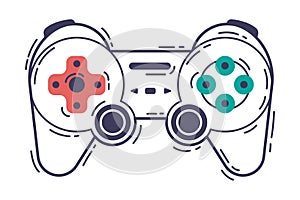 Video Game Controller, Video Game Player Modern Device Hand Drawn Vector Illustration