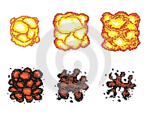 Video game explosion animation in pixel art