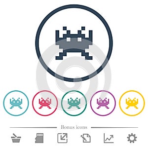 Video game flat color icons in round outlines