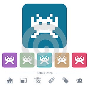 Video game flat icons on color rounded square backgrounds