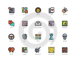 Video game genres icons in filled outline style photo