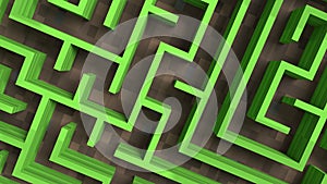 Video game geometric mosaic maze. Construction of hills landscape using brown and green grass blocks. 3D rendering illustration