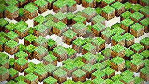 Video Game Pixelized Grass Cubes Floating in the Air. Isometric Illustration