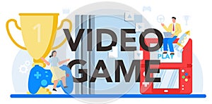 Video game typographic header. Creative process of a computer game
