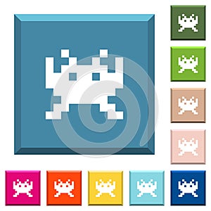 Video game white icons on edged square buttons