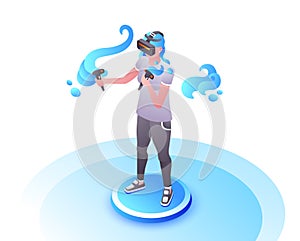 Video gamer girl in VR glasses vector illustration