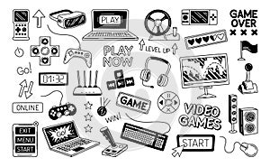 Video games black stickers set