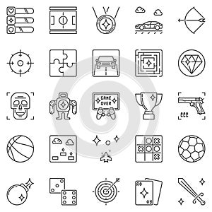 Video Games and Entertainment vector outline icons set