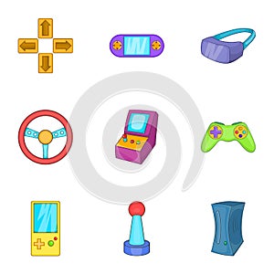 Video games icons set, cartoon style