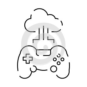 Video games line icon. Game genres and attributes. Controller, joystick and computer. Game console