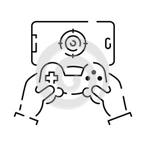 Video games line icon. Game genres and attributes. Controller, joystick and computer. Game console