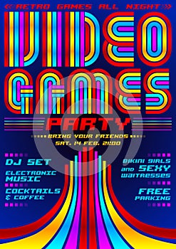 Video Games party, poster event template, eighties games style