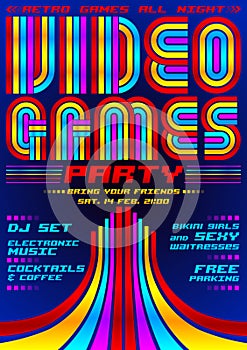Video Games party, poster event template, eighties games style photo