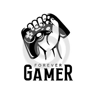 Video games related t-shirt design. Forever gamer text. Vector vintage illustration.