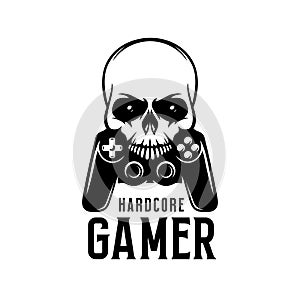 Video games related t-shirt design. Hardcore gamer text. Vector vintage illustration.