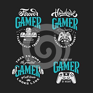 Video games related t-shirt design set.
