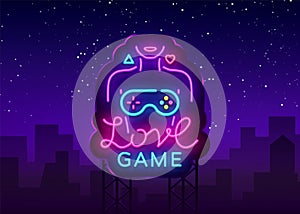 Video Games Vector Conceptual Logo. Love Game neon sign, modern trend design, bright vector illustration, promotional