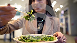 Video of girl eating a salad