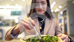 Video of girl eating a salad