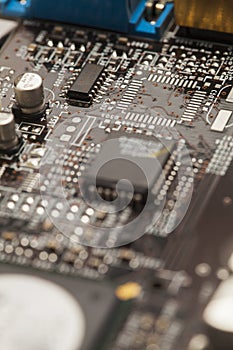 Video graphic card circuit board with electronic elements photo