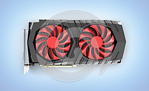 Video Graphic card GPU top view isolated on blue gradient background 3d render