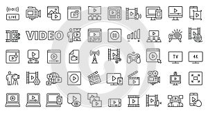 Video icons in line design. Vlog, movie, motion, play, video editor, media, creation, videography, content, multimedia