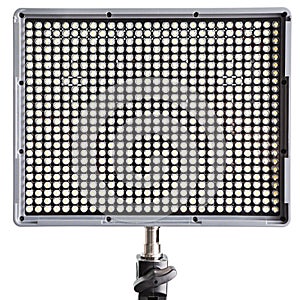 Video led light panel, horizontal placing on stand, isolated on a white background