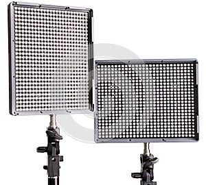 Video led light set with two panels, vertical and horizontal placing, isolated on white background